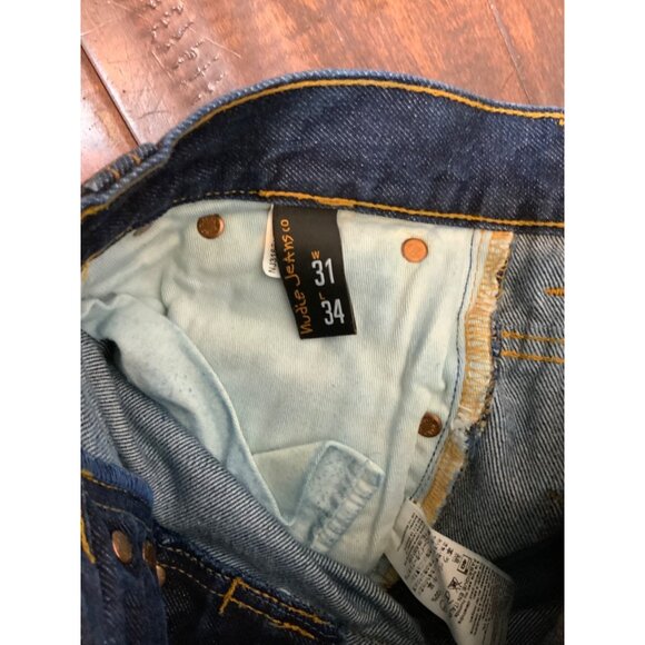 Nudie Jeans Men's Dark Wash Grim Tim Straight Blue Jeans Button Fly, Size 31 - Picture 3 of 6